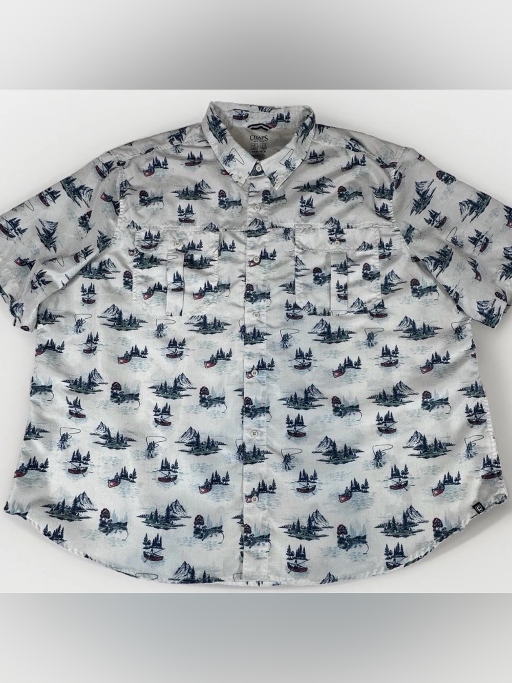 Chaps Mens 4XB Big Fishing Shirt Boat Scenic Print Outdoor Lake Short Sleeve